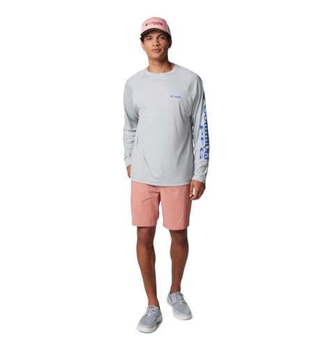 1388263 COLUMBIA MEN TERMINAL TACKLE LONG SLEEVE LT COOL GREY/VIVID BLUE LOGO - Brand New