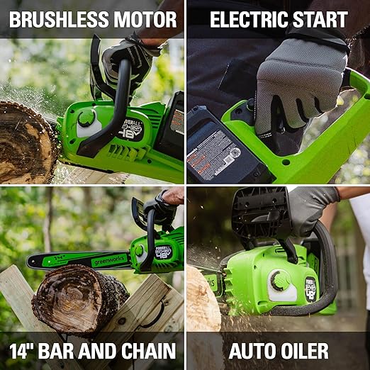 Greenworks 48V (2 x 24V) 14" Brushless Cordless Chainsaw CS48L4410 - GREEN Like New