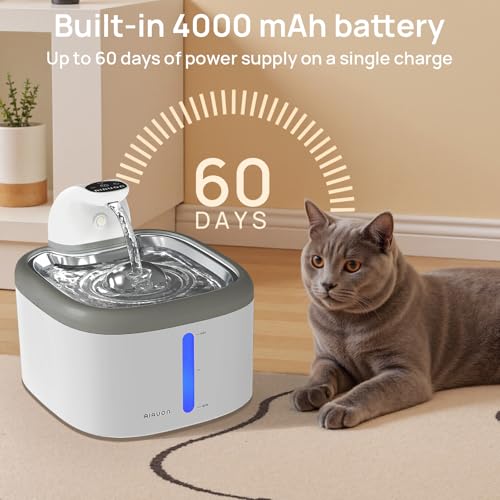 AIAUON CAT WATER FOUNTAIN 118OZ/3.5L CAT WATER FOUNTAIN WIRELESS - LIGHT GRAY - Like New