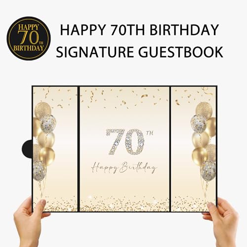 DARUNAXY 70TH BIRTHDAY PARTY DECORATIONS, SIGNATURE GUEST BOOK - BLACK/GOLD - Like New
