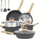 SODAY 12-PIECE NON-STICK COOKWARE SET INDUCTION GRANITE COATING - BLACK - Like New