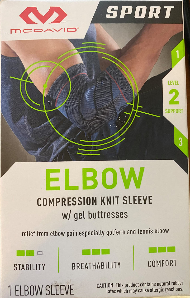 MCDAVID SPORT COMPRESSION KNIT ELBOW SLEEVE WITH GEL BUTTRESS L/XL - BLACK - Like New