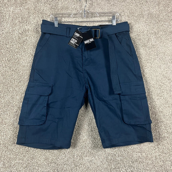 BLUE ICE MEN'S SLIM FIT STRETCH BELTED CARGO SHORTS - SIZE: MEN 40 - NAVY - Brand New