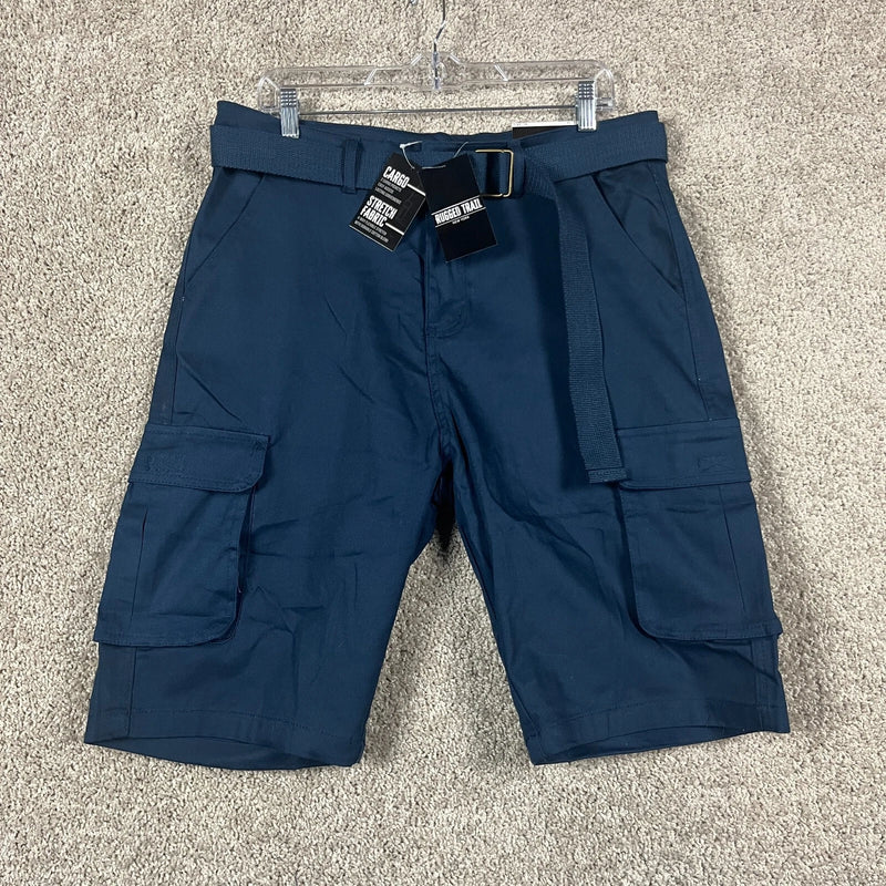 BLUE ICE MEN'S SLIM FIT STRETCH BELTED CARGO SHORTS - SIZE: MEN 40 - NAVY - Brand New