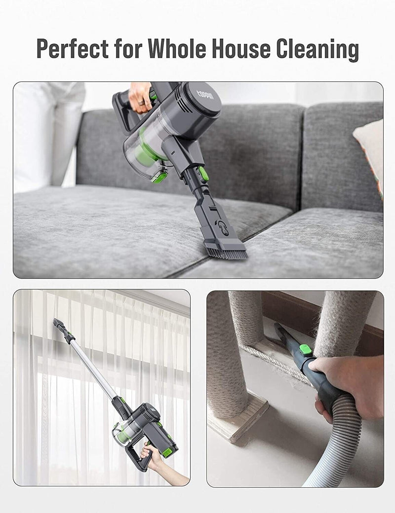 TOPPIN Cordless Stick Vacuum Cleaner 23KPa Powerful Suction TPVC002 - GREEN/GRAY Like New