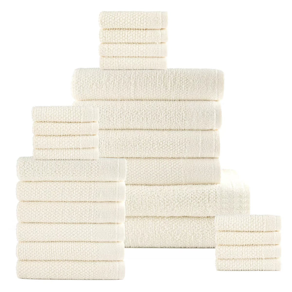 DAN RIVER 24 PIECE POPCORN COTTON BATH TOWEL SET - CREAM - Brand New