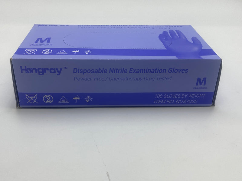 HONGRAY DISPOSABLE NITRILE EXAMINATION GLOVES POWDER-FREE - BLUE - SIZE M - Brand New