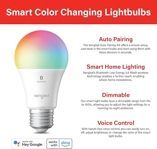 Sengled Smart Light Bulbs Color Changing Alexa/Bluetooth Mesh - B11-N1EW Like New