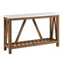 WALKER EDISON FARMHOUSE ACCENT LIVING ROOM END TABLE, 52 INCH, MARBLE/WALNUT - Like New