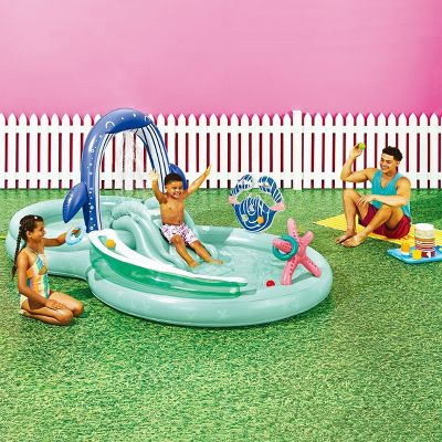 SUN SQUAD 75" X 117" X 56" PLAY CENTER UPDATE 99 GAL NOVELTY KIDDIE POOL WHALE - Like New