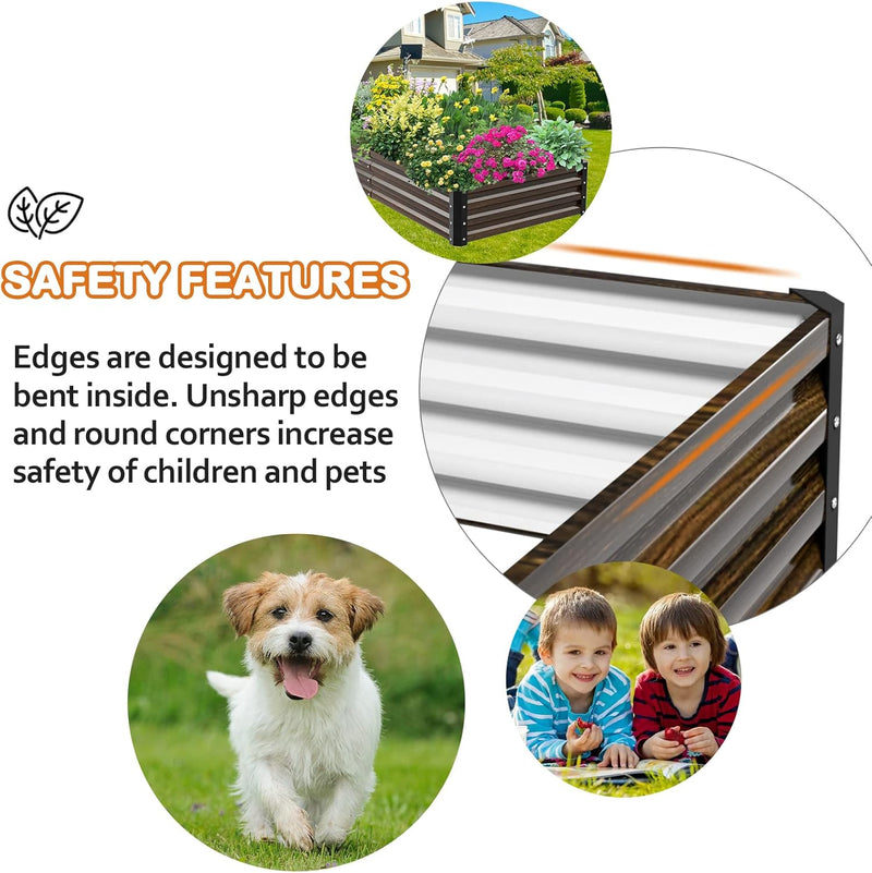 GREENER 48"*96"*12" METAL PLANTER GARDEN BOX KIT - WOOD GRAIN/BLACK - Like New