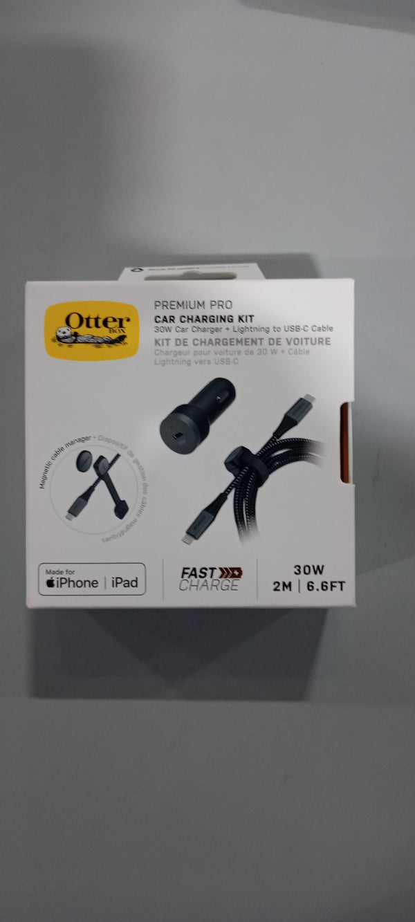 OTTERBOX 30W USB-C PD PREMIUM PRO CLA W/200CM USB-C TO LIGHTNING BRAIDED - BLACK - Like New
