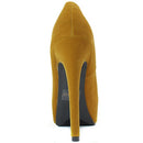 Qupid Women's Marquise06 Mustard Velvet Almond Toe Platform Stiletto Pump 7.0 - Like New