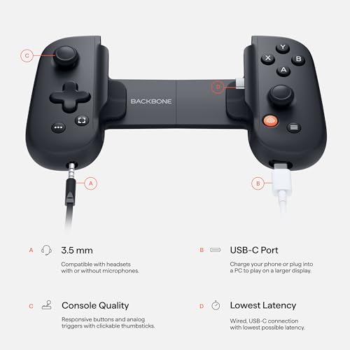 BACKBONE ONE MOBILE GAMING CONTROLLER AND IOS/ANDROID 15/16 SERIES USB-C - BLACK - Like New