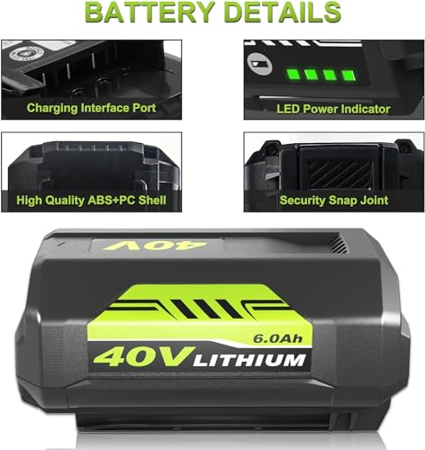 ENERMALL 6.0AH REPLACEMENT FOR RYOBI 40V BATTERY LITHIUM COMPATIBLE RYOBI - Like New