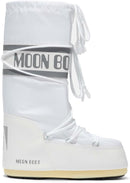MOON BOOT UNISEX ICON TALL NYLON SNOW BOOTS - SIZE: MEN 3.5-6 WOMEN 4.5-7- WHITE - Like New