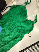 GUESS SUMMER GREEN RUFFLED LIEN FLORAL LACE MAXI DRESS SIZE 14 - GREEN - Brand New