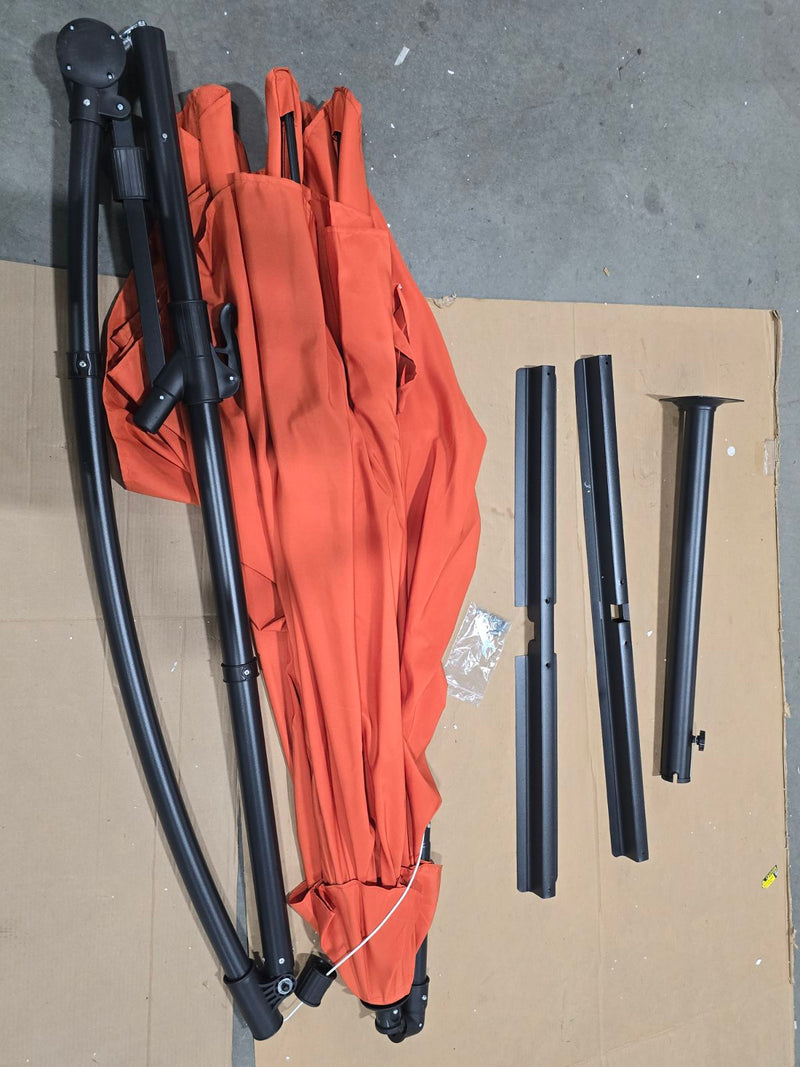 FRUITEAM 10FT PATIO OFFSET UMBRELLAS HANGING GARDEN UMBRELLAS LARGE - ORANGE - Like New