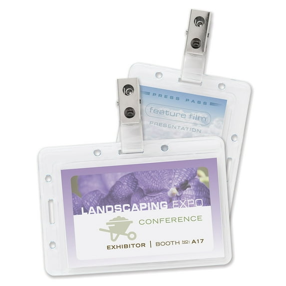 OFFICE DEPOT PLASTIC CONVERTIBLE BADGE HOLDERS WITH CLIPS, BOX OF 50, XS-50 - Brand New