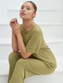 TALMONT WOMEN'S PAJAMA SET SHORT SLEEVE 2 PIECE OUTFITS SIZE: WOMEN 2XL - HAKI - Like New