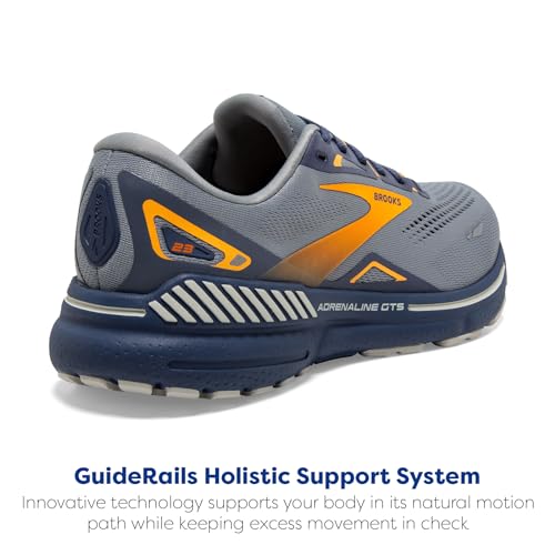 BROOKS MEN’S ADRENALINE GTS 23 RUNNING SHOE GREY/CROWNBLUE/ORANGE SIZE 9.5 - Like New