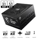 MSI MAG 850W 80 PLUS GOLD ATX 3.1 PCIE 5.0 READY 12VHPWR MPG-A850GL- BLACK - Like New