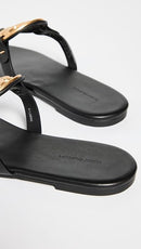 TORY BURCH WOMEN'S MILLER SOFT SANDALS - SIZE: WOMEN 9 - PERFECT BLACK/GOLD - Like New