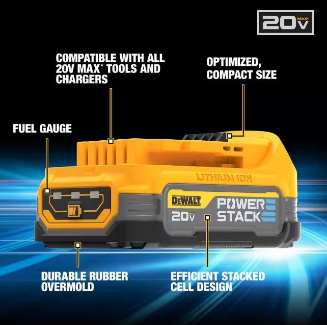 Dewalt 20V MAX POWERSTACK Batteries and Charger Starter Kit - BLACK/YELLOW Like New