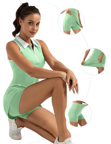 Fkeep Women's Golf Tennis Dress Activewear Zipper V-Neck Pocket Mint Green M - Brand New