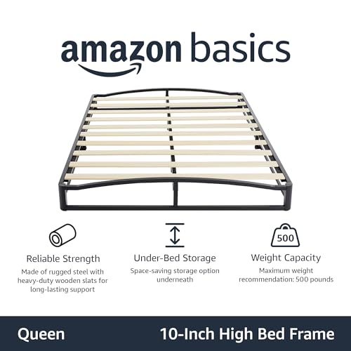 10PBECBF AMAZON BASICS METAL PLATFORM BED FRAME QUEEN 10" HIGH - BLACK - Like New