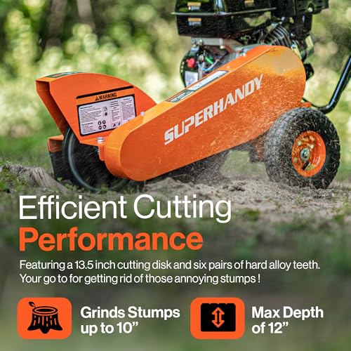 SUPERHANDY GAS STUMP GRINDER 9HP ENGINE DIRECT BELT DRIVE 12" CUT - ORANGE - Brand New