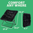 OAKHAM Comfy Chair, Faux Fur Folding Lounge, X-Large, Faux Fur-Black - Like New