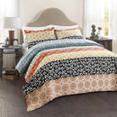 Lush Decor Bohemian Stripe Reversible Cotton Quilt Set 3 Piece Turquoise/Orange - Like New