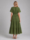 BARN SWALLOW NEW YORK WOMEN’S EYELET A-LINE MIDI DRESS - SIZE: L - OLIVE GREEN - Brand New