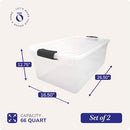 HOMZ Clear Plastic Storage Bins w/Latching Lid 66 Qt 2 Pack - Gray - Brand New