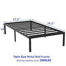 zizin Twin Size Bed Frame 14 Inch Metal Platform No BoxSpring Needed B07GX9VKQ9 - Brand New