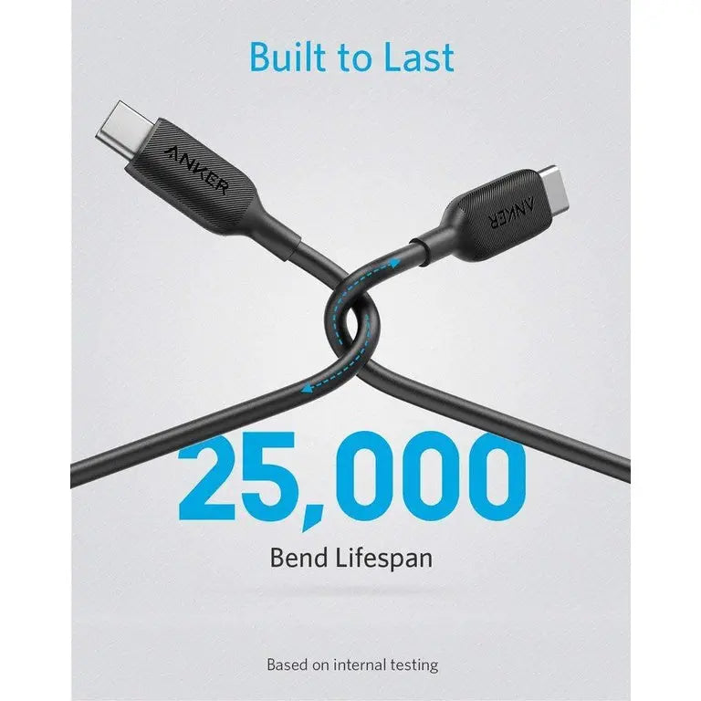 ANKER POWERLINE III USB-C TO USB-C CABLE 10FT/3M 60W FAST CHARGING A8854 - BLACK - Like New