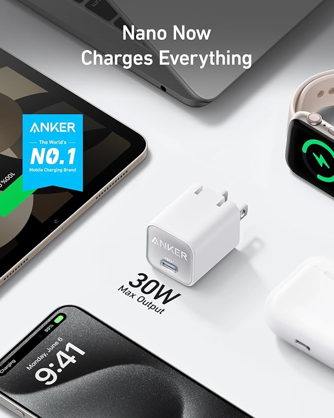 Anker 551 Charger Nano 3 USB C GaN 30W PIQ 3.0 Foldable PPS A2147 - Aurora White - Like New