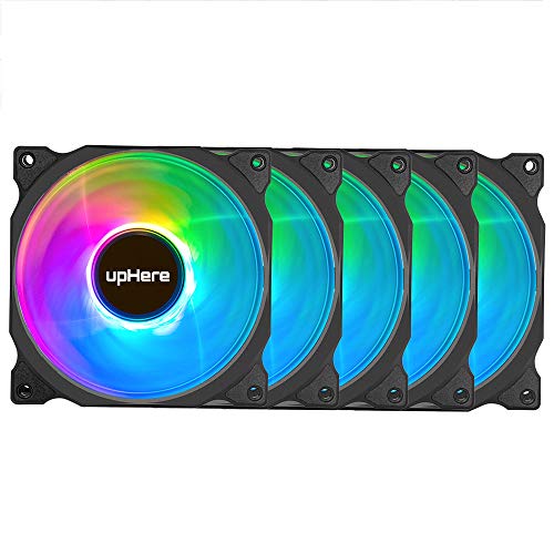 UpHere RGB LED 120mm Case Fan Quiet Edition High Airflow 5 Pack C8123 - Black - Like New