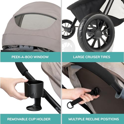 EVENFLO PIVOT MODULAR TRAVEL SYSTEM WITH LITEMAX INFANT CAR SEAT (Casual Gray) - Like New