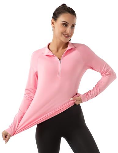 Fkeep Women's Polo Shirts Long Sleeve UPF 50+ Workout Tops V Neck Coral Pink XL - Brand New