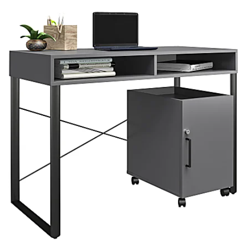 Brenton Studio Bexler 42 W Desk with Mobile Cart 5702757 - Gray/Black Like New