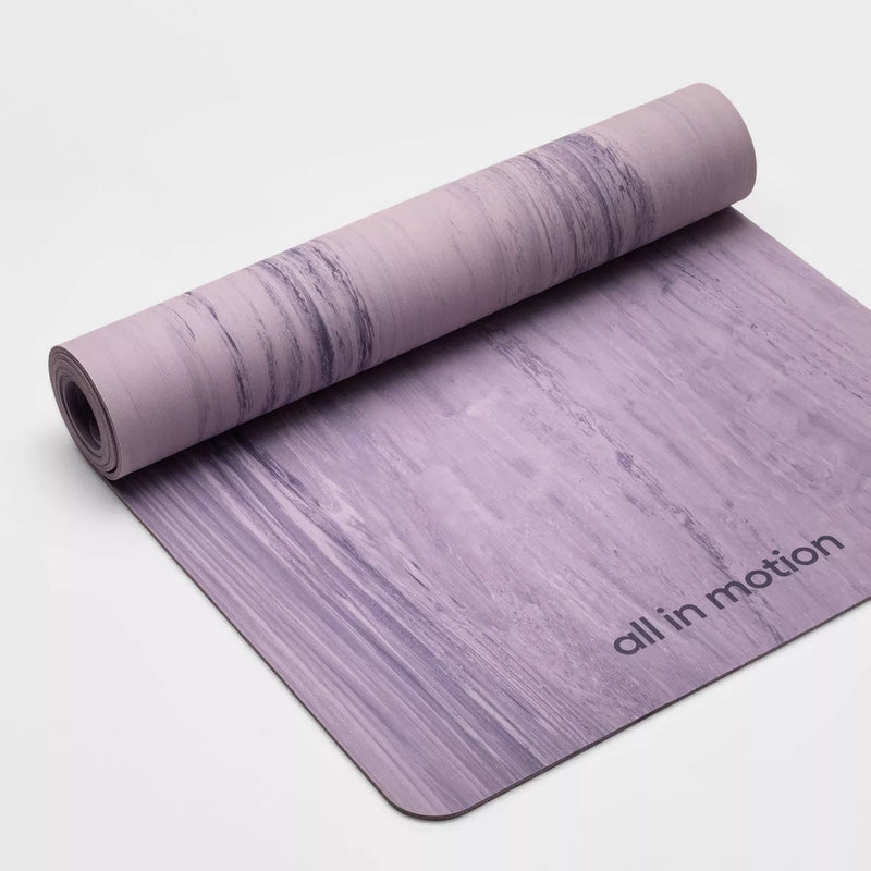 ALL IN MOTION RUBBER YOGA MAT 5MM VIOLET PATTERN LOW TACK GRIP - PINK MARBLE - Like New