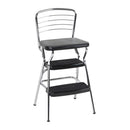 COSCO STYLAIRE RETRO CHAIR + 2 STEP STOOL WITH FLIP-UP SEAT, STEEL, BLACK - Like New