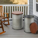 Glitzhome Rustic End Table Set of 2 Galvanized Metal Barrel Ottoman - Grey - Brand New