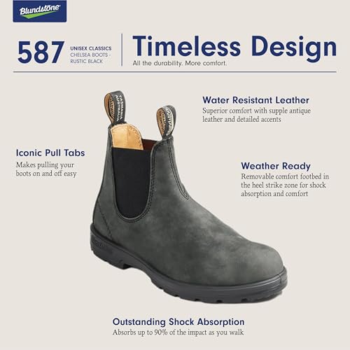 BLUNDSTONE CLASSIC CHELSEA BOOTS UNISEX RUSTIC BLACK SIZE MEN 7.5 WOMEN 9.5 - Like New