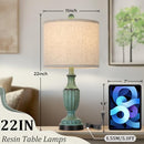 TOBUSA 22" Farmhouse Resin Table Lamps Set of 2 Rustic Nightstand Lamps Green - Like New