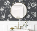 NextWall One O'Clocks Botanical Peel and Stick Wallpaper (Charcoal) - Brand New