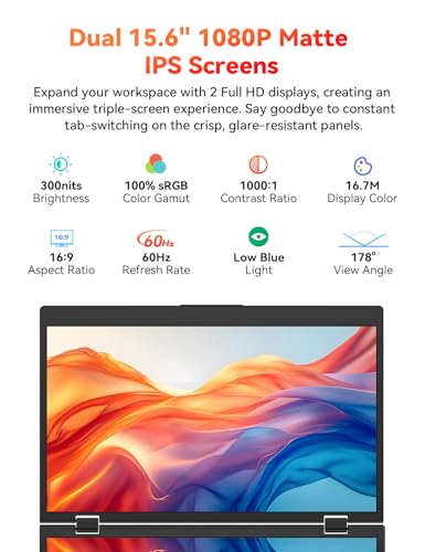 HOTYEAH TRIPLE LAPTOP SCREEN EXTENDER 15.6" FOLDING PORTABLE USB C - BLACK - Like New