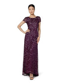 Adrianna Papell Women's Short-Sleeve All Over Sequin Gown, Cabernet, 18 - Brand New